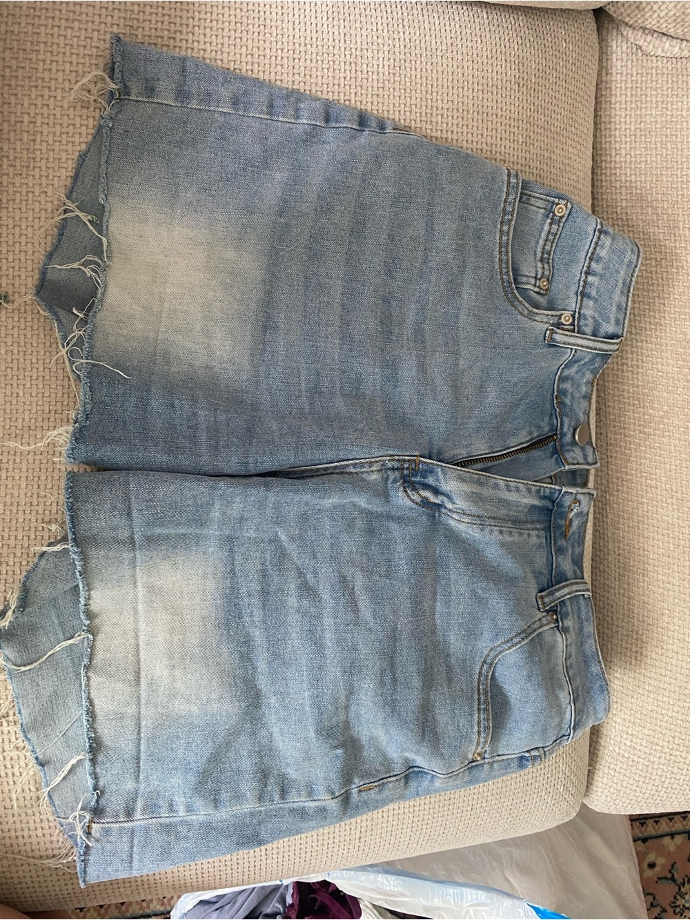 Light Wash Denim Jean Shorts with Frayed Hem